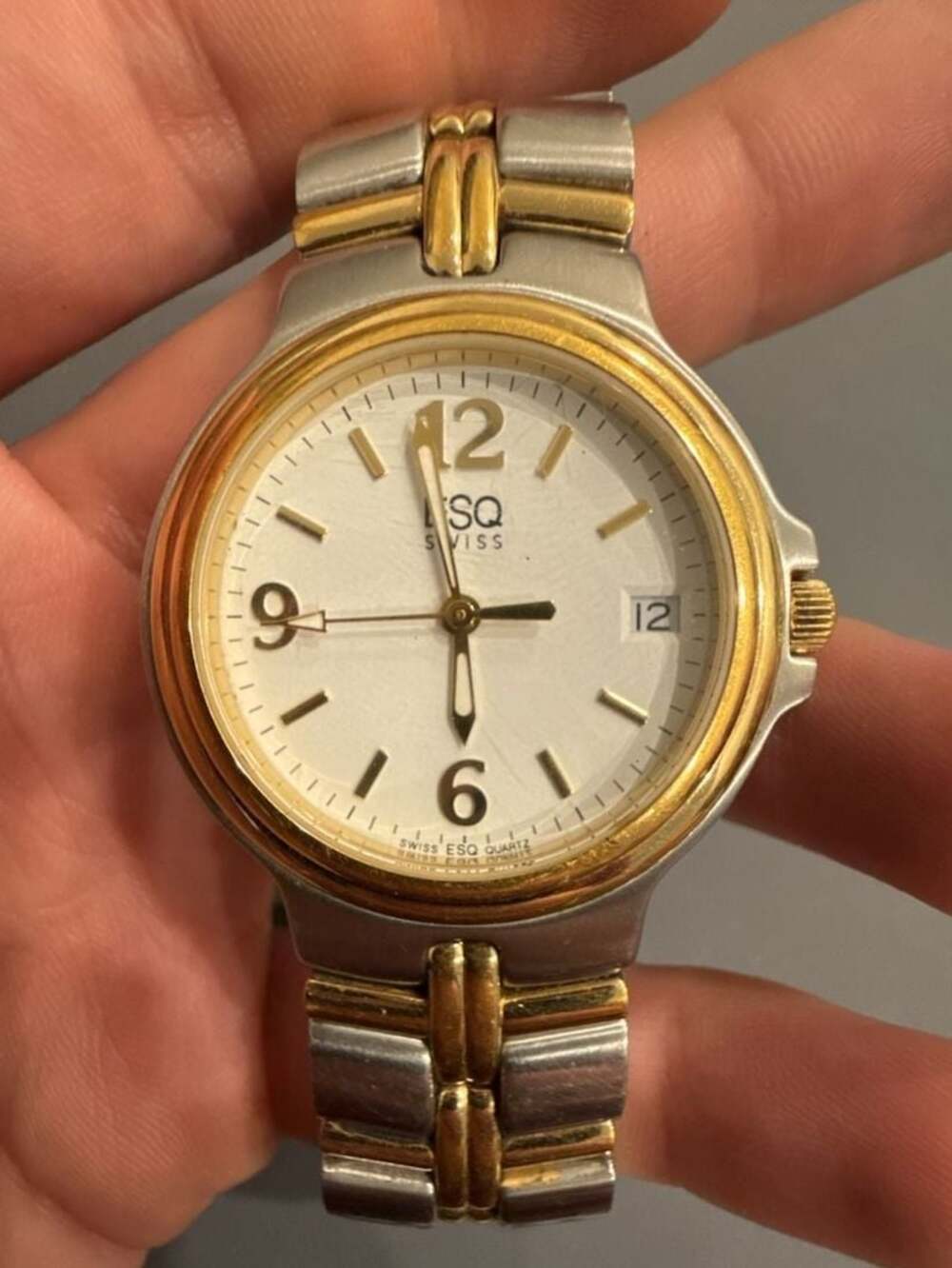 ESQ Swiss E3699 Two-Tone Stainless Steel Quartz Watch with White Date Dial